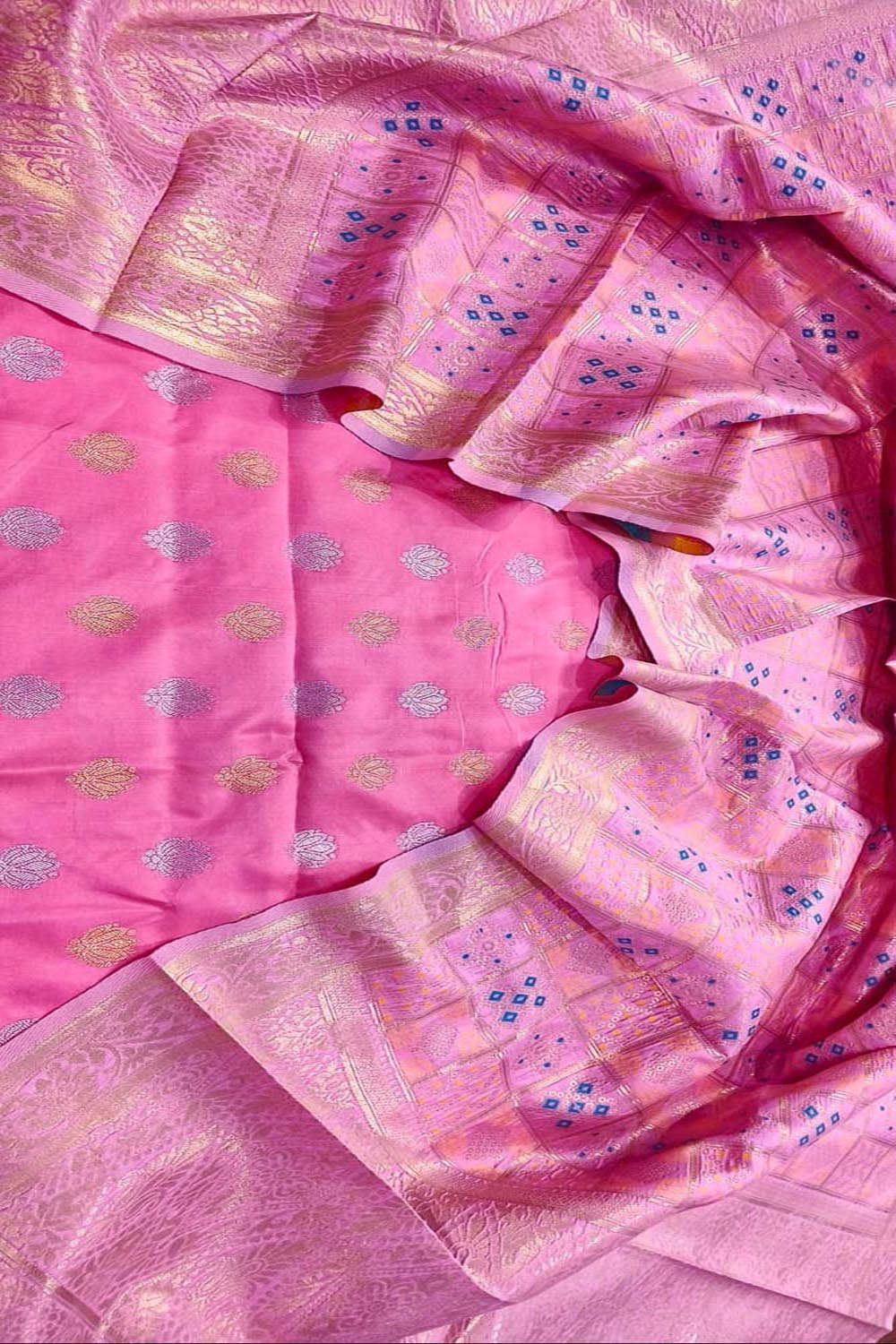 Pink Banarasi Silk Three Piece Unstitched Suit Set With Meenakari Dupatta - Luxurion World