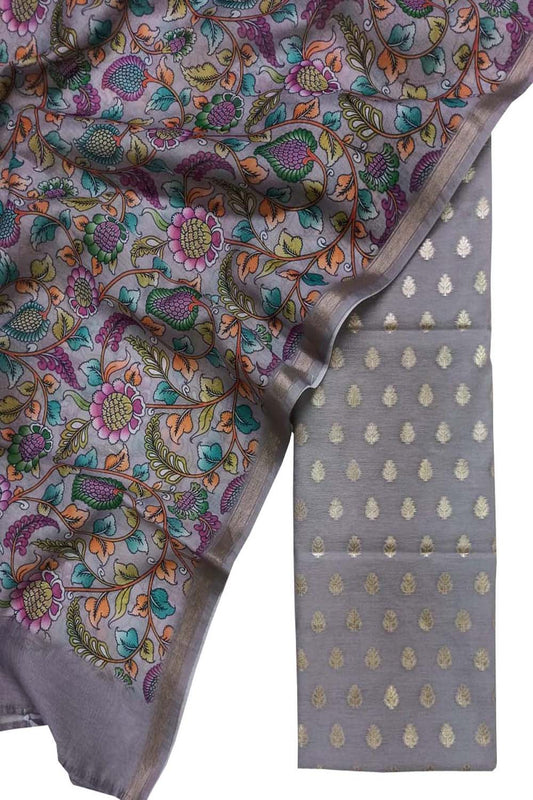 Purple Banarasi Chanderi Silk 3-Piece Unstitched Suit Set with Digital Printed Dupatta - Luxurion World