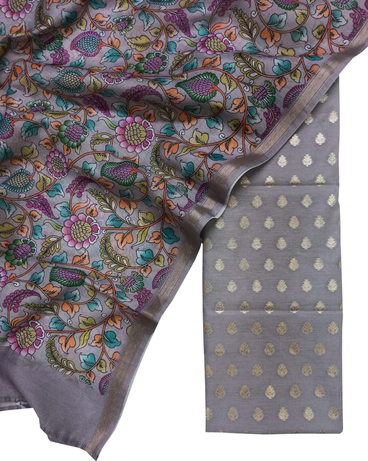 Purple Banarasi Chanderi Silk 3-Piece Unstitched Suit Set with Digital Printed Dupatta - Luxurion World