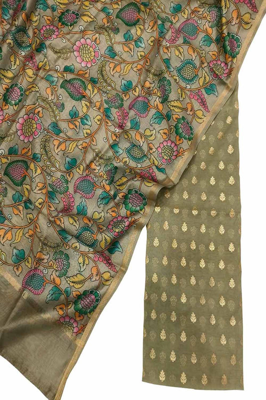 Stunning Green Banarasi Chanderi Silk Suit Set with Digital Printed Dupatta - Luxurion World