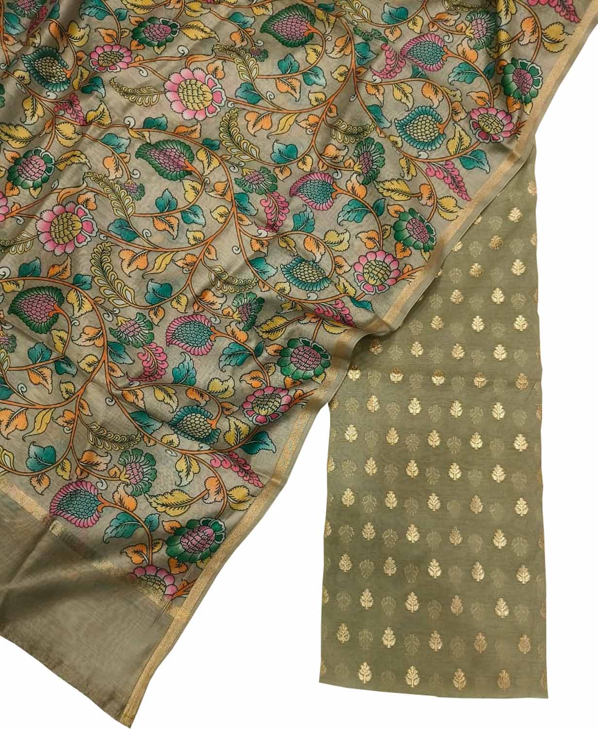 Stunning Green Banarasi Chanderi Silk Suit Set with Digital Printed Dupatta - Luxurion World