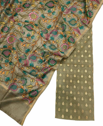 Stunning Green Banarasi Chanderi Silk Suit Set with Digital Printed Dupatta - Luxurion World