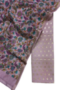 Purple Banarasi Chanderi Silk 3-Piece Unstitched Suit Set: Digital Printed Dupatta - Luxurion World