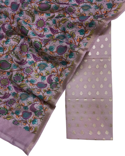 Purple Banarasi Chanderi Silk 3-Piece Unstitched Suit Set: Digital Printed Dupatta - Luxurion World