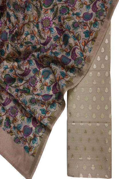 Pastel Banarasi Chanderi Silk Three Piece Unstitched Suit Set - Luxurion World