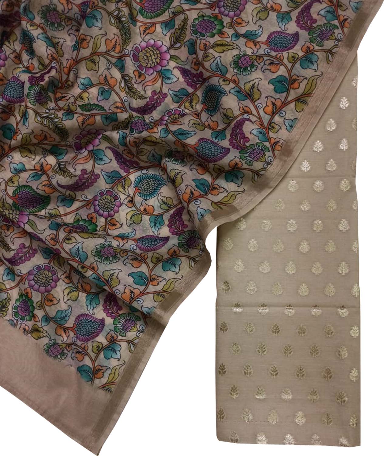 Pastel Banarasi Chanderi Silk Three Piece Unstitched Suit Set - Luxurion World
