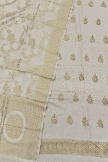 Dyeable Banarasi Handloom Pure Moonga Silk Three Piece Unstitched Suit Set - Luxurion World