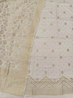 Dyeable Banarasi Handloom Pure Moonga Silk Three Piece Unstitched Suit Set - Luxurion World