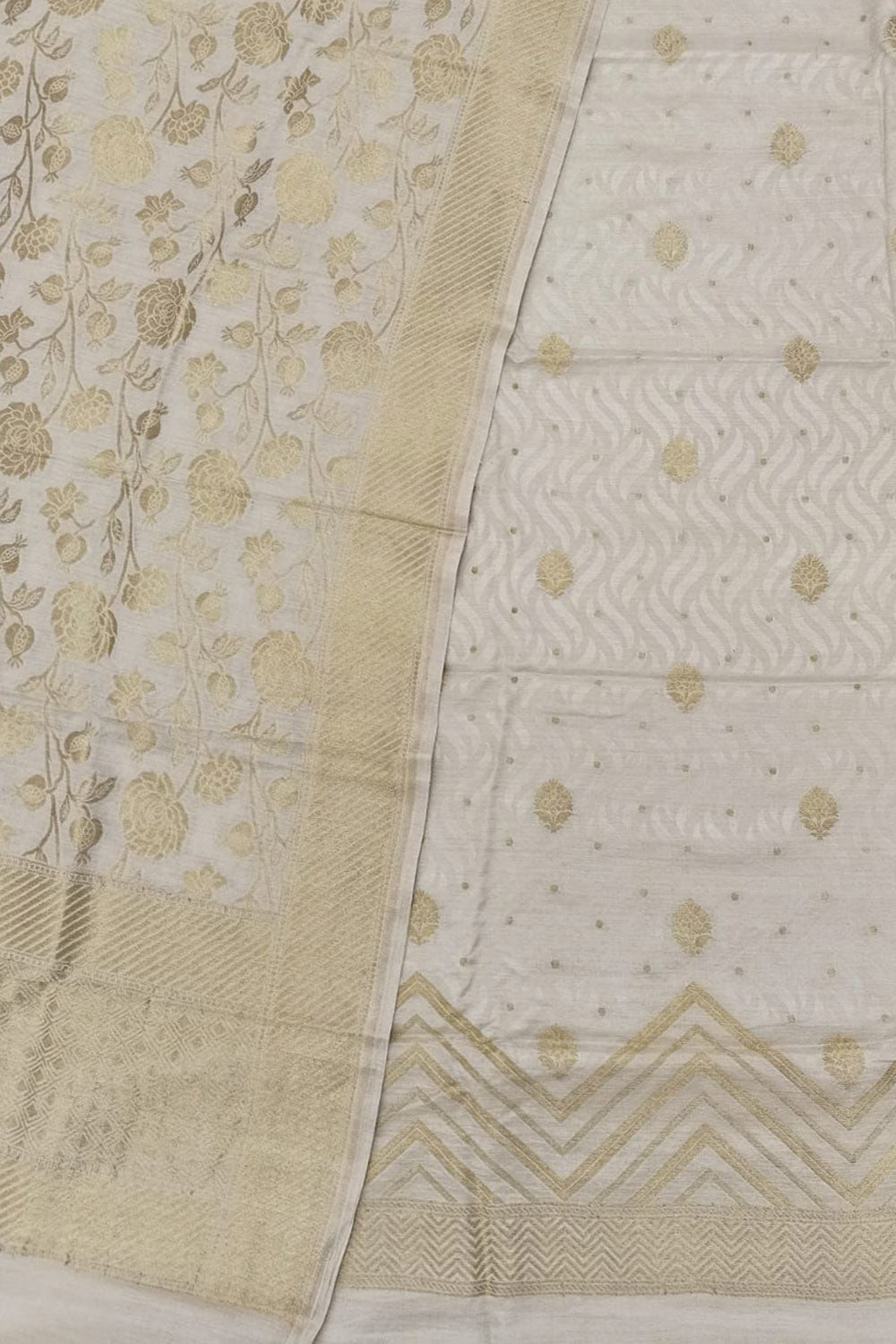 Dyeable Banarasi Handloom Pure Moonga Silk Three Piece Unstitched Suit Set - Luxurion World
