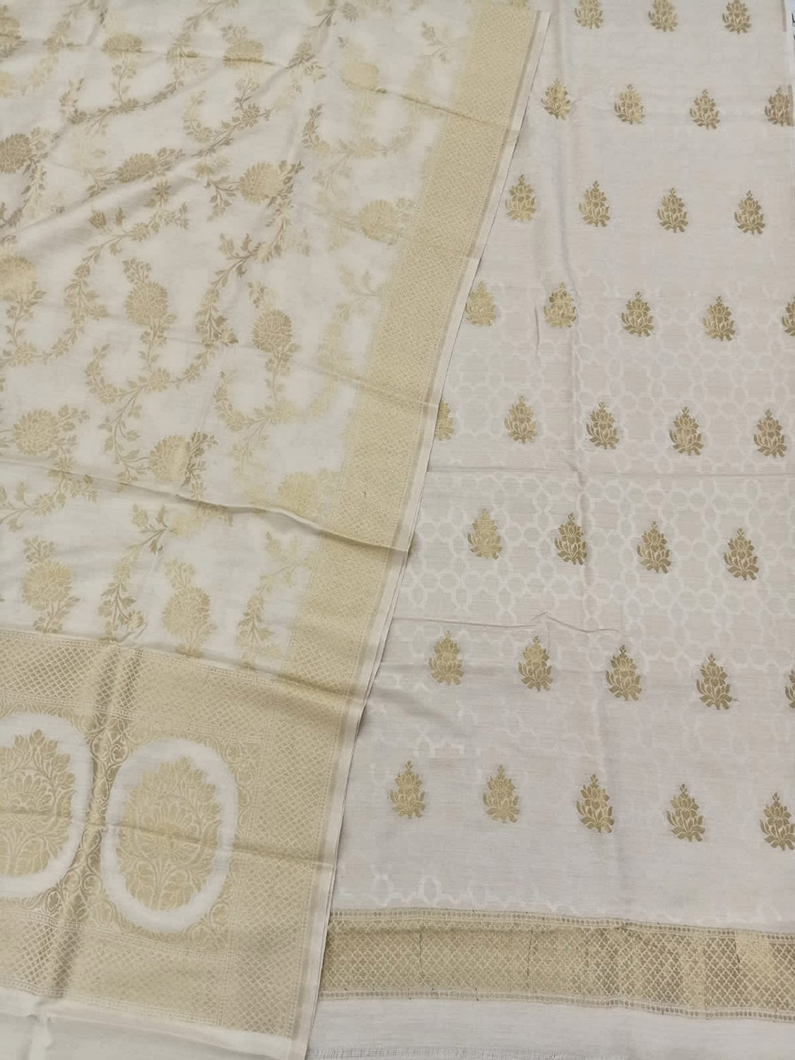 Dyeable Banarasi Handloom Pure Moonga Silk Three Piece Unstitched Suit Set