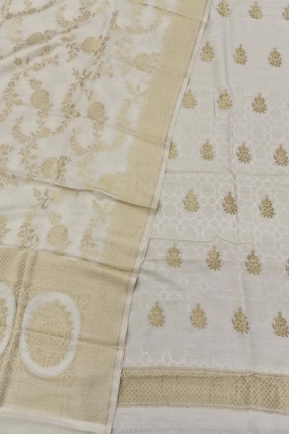 Dyeable Banarasi Handloom Pure Moonga Silk Three Piece Unstitched Suit Set - Luxurion World