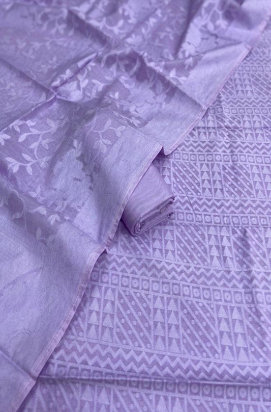 Purple Banarasi Cotton Three Piece Unstitched Suit Set - Luxurion World