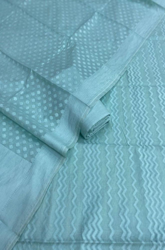 Blue Banarasi Cotton Three Piece Unstitched Suit Set - Luxurion World