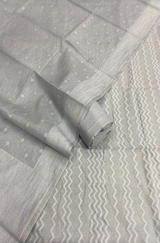 Grey Banarasi Cotton Three Piece Unstitched Suit Set - Luxurion World