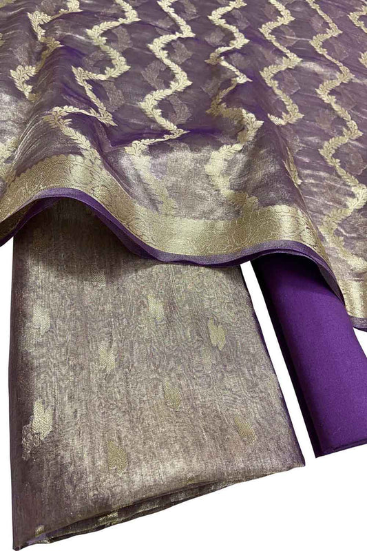 Elegant Purple Banarasi Tissue Organza Three Piece Suit Set - Luxurion World