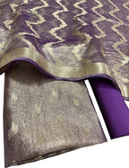 Elegant Purple Banarasi Tissue Organza Three Piece Suit Set - Luxurion World