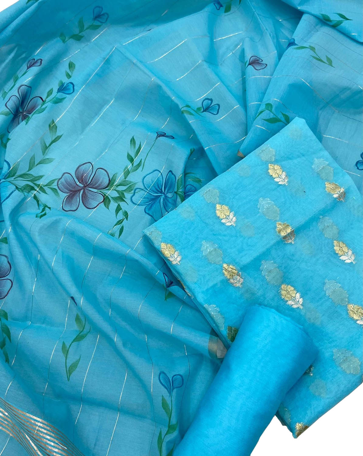 Shop the Latest Blue Banarasi Chanderi Silk Suit Set - Ethnic Wear - Luxurion World