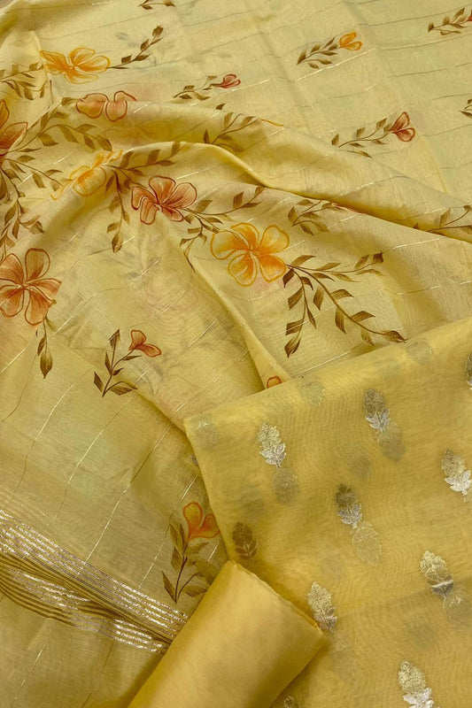 Get the Latest Yellow Banarasi Chanderi Silk Suit Set - Shop Ethnic Wear Now! - Luxurion World