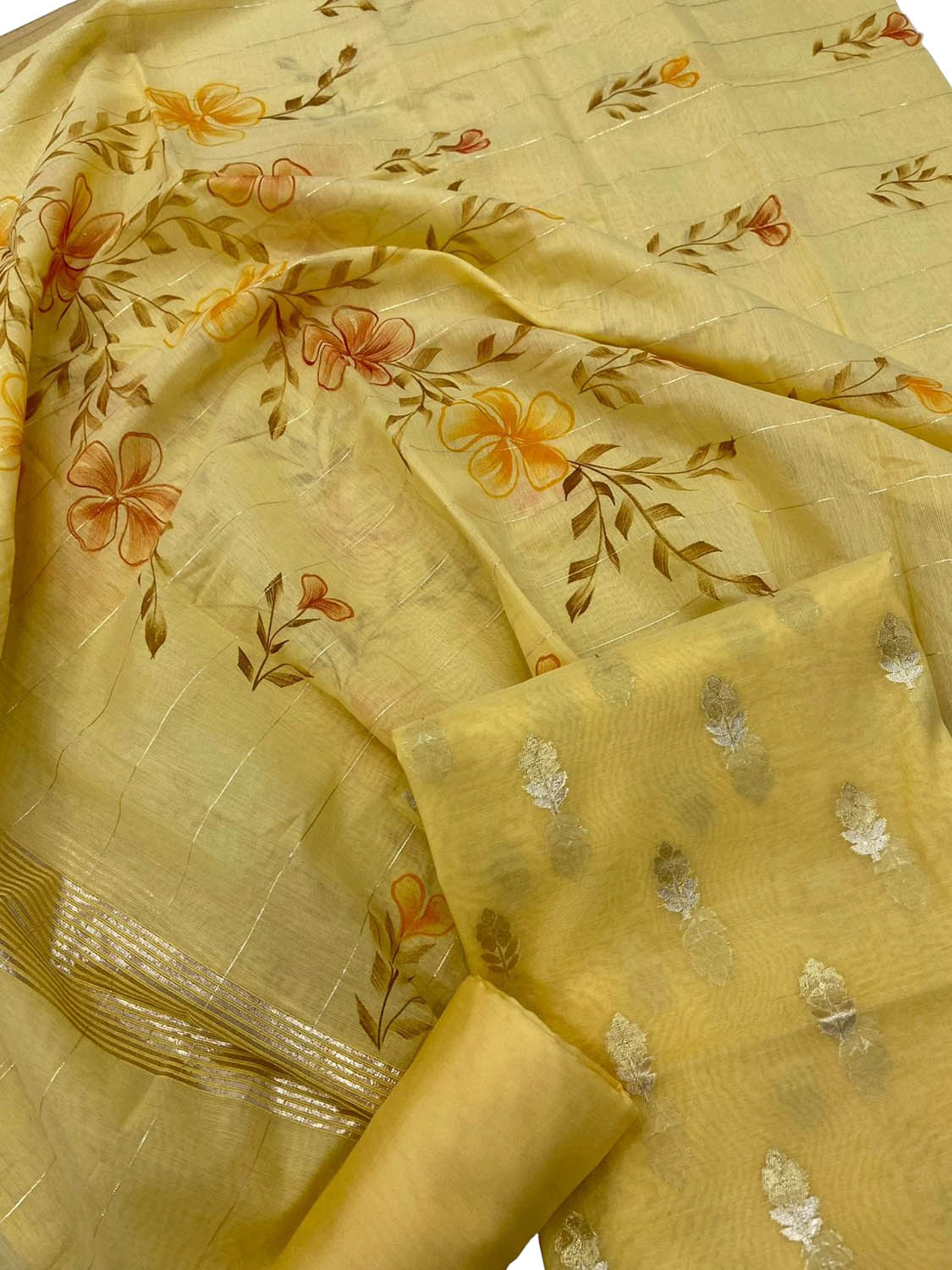 Get the Latest Yellow Banarasi Chanderi Silk Suit Set - Shop Ethnic Wear Now! - Luxurion World