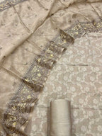 Pastel Banarasi Cotton Suit Set with Embroidered Organza Dupatta - Luxurion World