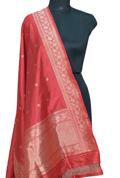Pure Katan Silk Red Banarasi Handloom Suit Set - Unstitched 3-Piece - Luxurion World