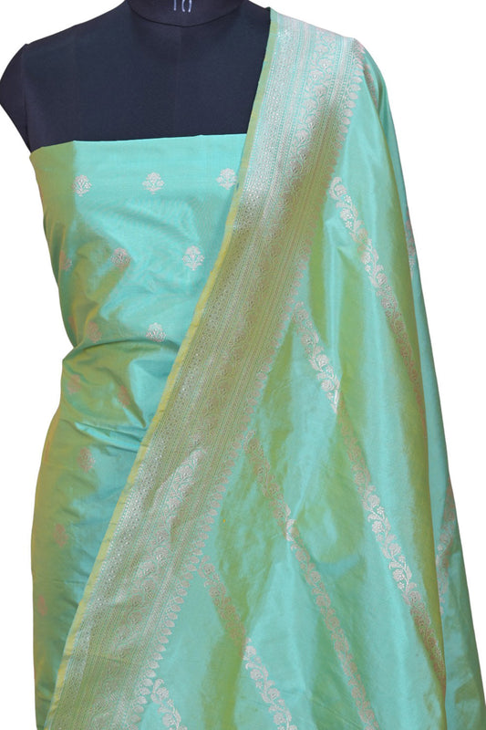 Stunning Green Banarasi Katan Silk Suit Set - Handloom Unstitched - Luxurion World