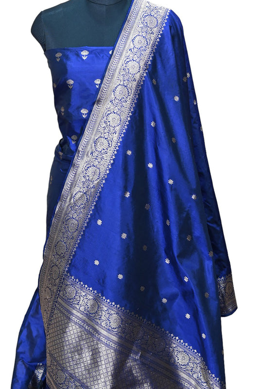 Stunning Blue Banarasi Handloom Katan Silk Suit Set - Luxurion World