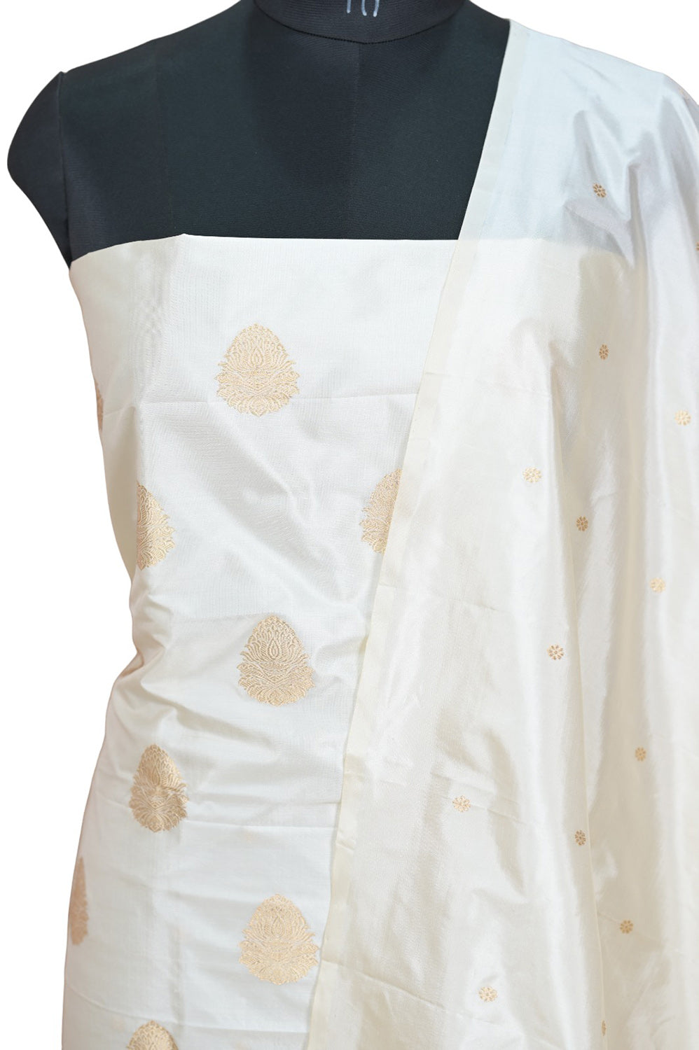 Off White Katan Silk Banarasi Handloom Suit Set - Pure Elegance - Luxurion World
