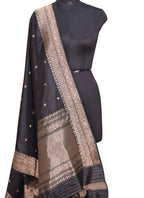 Exquisite Black Banarasi Katan Silk Suit Set - Handloom Unstitched - Luxurion World