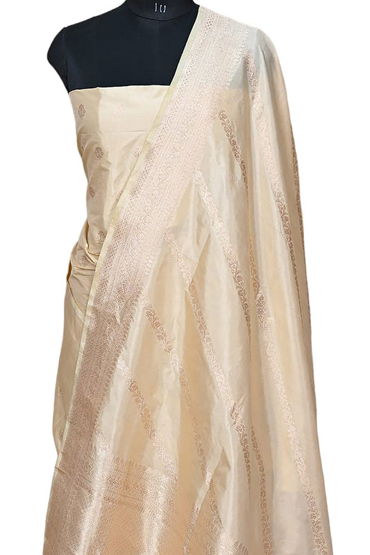 Pure Katan Silk Banarasi Handloom Suit Set in Pastel Hues - Luxurion World