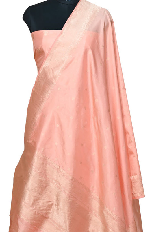 Pure Katan Silk Pink Banarasi Handloom Suit Set - Three Piece Unstitched - Luxurion World