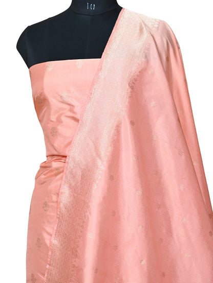 Pure Katan Silk Pink Banarasi Handloom Suit Set - Three Piece Unstitched
