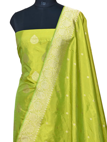 Stunning Green Banarasi Katan Silk Suit Set - Handloom Pure & Unstitched - Luxurion World