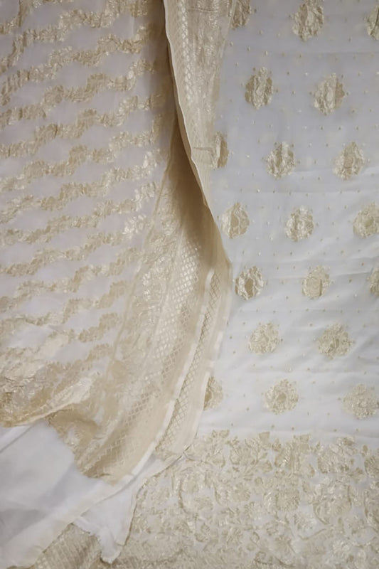 Dyeable Handloom Banarasi Georgette Two Piece Unstitched Suit Set - Luxurion World