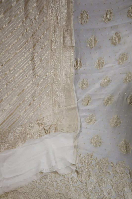 Dyeable Handloom Banarasi Georgette Two Piece Unstitched Suit Set - Luxurion World