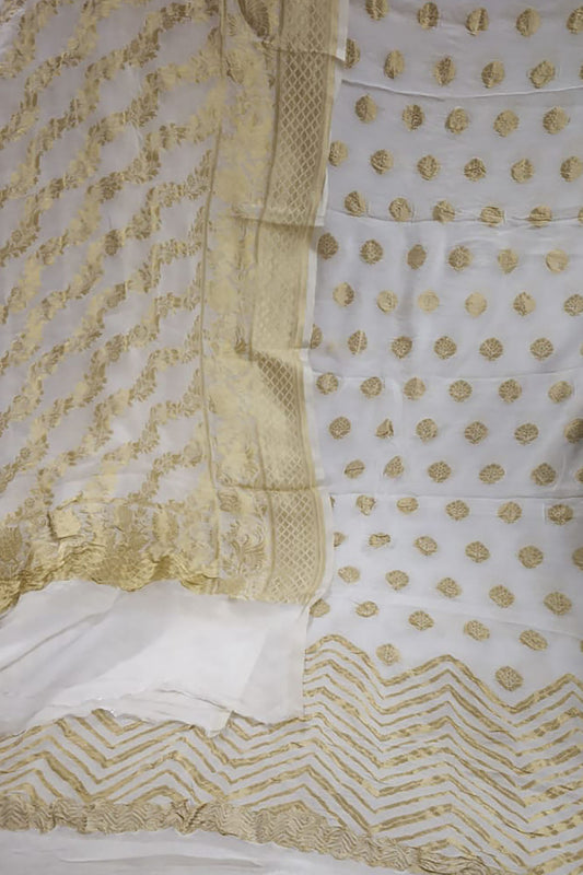 Dyeable Handloom Banarasi Georgette Two Piece Unstitched Suit Set - Luxurion World