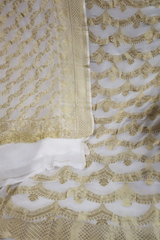 Dyeable Handloom Banarasi Georgette Two Piece Unstitched Suit Set - Luxurion World