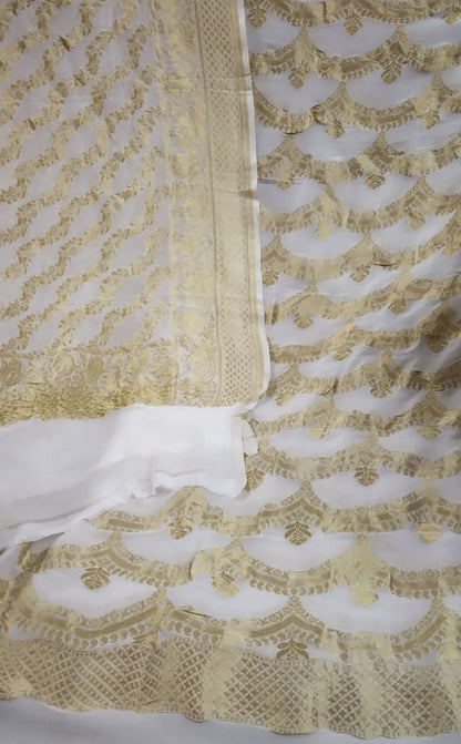 Dyeable Handloom Banarasi Georgette Two Piece Unstitched Suit Set