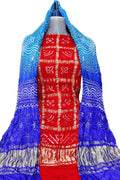 Red And Blue Bandhani Pure Gajji Silk Two Piece Unstitched Suit Set - Luxurion World