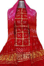 Red And Pink Bandhani Pure Gajji Silk Two Piece Unstitched Suit Set - Luxurion World