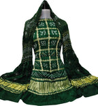 Green Bandhani Pure Gajji Silk Two Piece Unstitched Suit Set - Luxurion World
