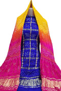 Multicolor Bandhani Pure Gajji Silk Two Piece Unstitched Suit Set - Luxurion World