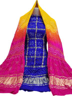 Multicolor Bandhani Pure Gajji Silk Two Piece Unstitched Suit Set - Luxurion World