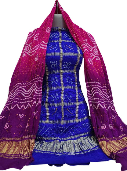 Multicolor Bandhani Pure Gajji Silk Two Piece Unstitched Suit Set - Luxurion World
