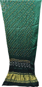 Green Bandhani Hand Bandhej Gajji Silk Three Piece Unstitched Suit Set - Luxurion World