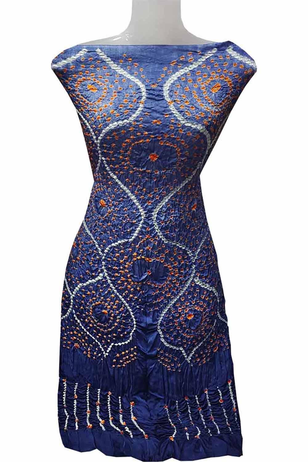 Blue Bandhani Hand Bandhej Gajji Silk Three Piece Unstitched Suit Set - Luxurion World