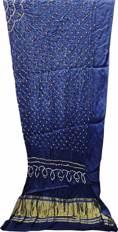 Blue Bandhani Hand Bandhej Gajji Silk Three Piece Unstitched Suit Set - Luxurion World