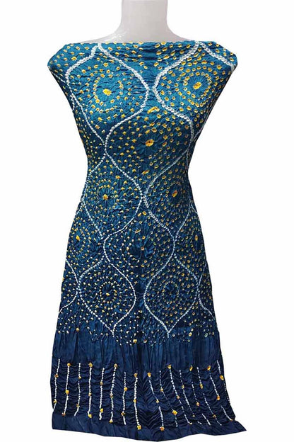 Blue Bandhani Hand Bandhej Gajji Silk Three Piece Unstitched Suit Set - Luxurion World