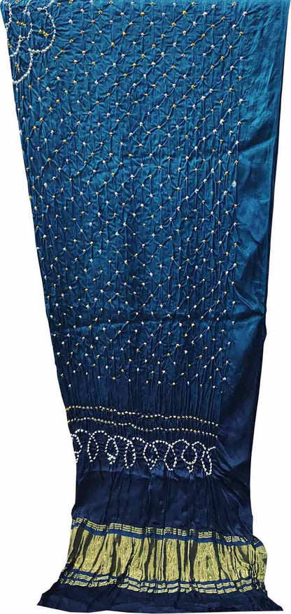 Blue Bandhani Hand Bandhej Gajji Silk Three Piece Unstitched Suit Set - Luxurion World