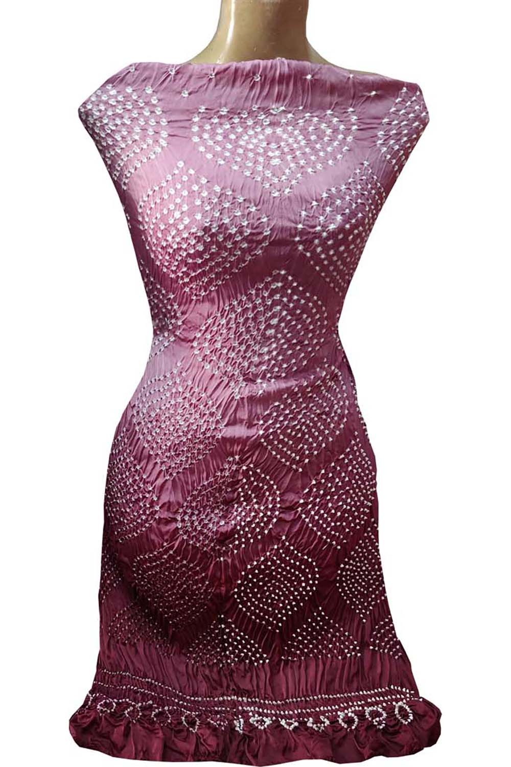 Pink Bandhani Hand Bandhej Gajji Silk Three Piece Unstitched Suit Set - Luxurion World